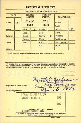 Louis Jacobson World War 2 draft registration card | Lyle Historical Society